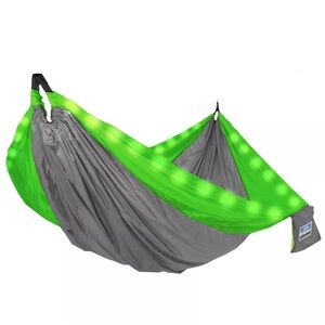 Equip Illuminated Nylon Camping Travel Hammock, 2 Person, Green LED Lights.